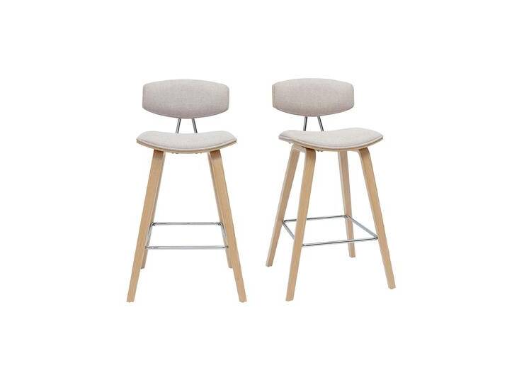 Design-Barhocker aus beigem Stoff mit samtiger Textur und hellem Holz H69 cm (2er-Set) VASCO von Miliboo