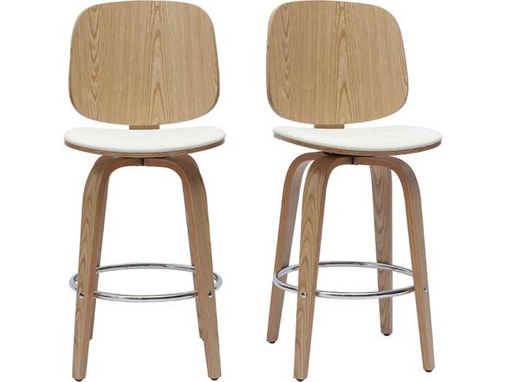 Design-Barhocker drehbar weiß und helles Holz H66 cm (2er-Set) BECK von Miliboo