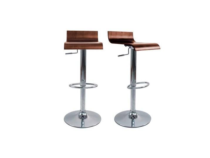 Design-Barhocker dunkles Holz mit Walnuss-Finish und verchromtes Metall (2er-Set) SURF V2 von Miliboo