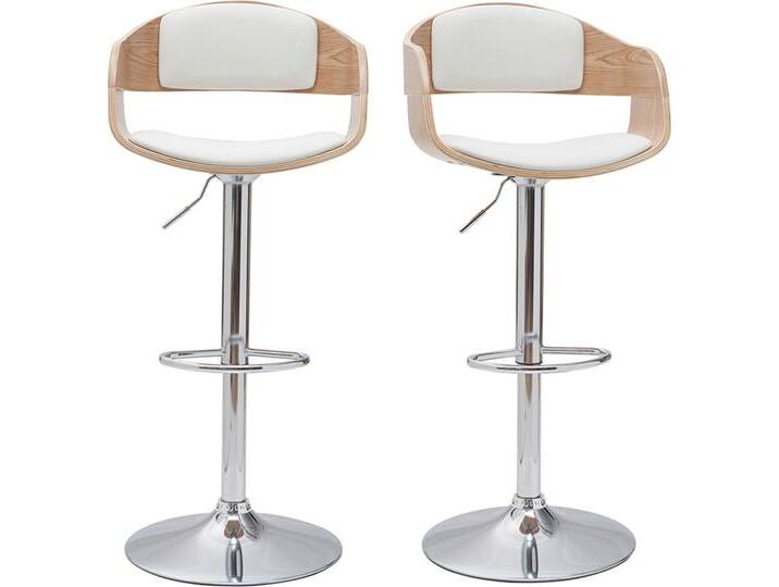 Design-Barhocker höhenverstellbar aus weißem Polyurethan und hellem Holz (2er-Set) EUSTACHE von Miliboo