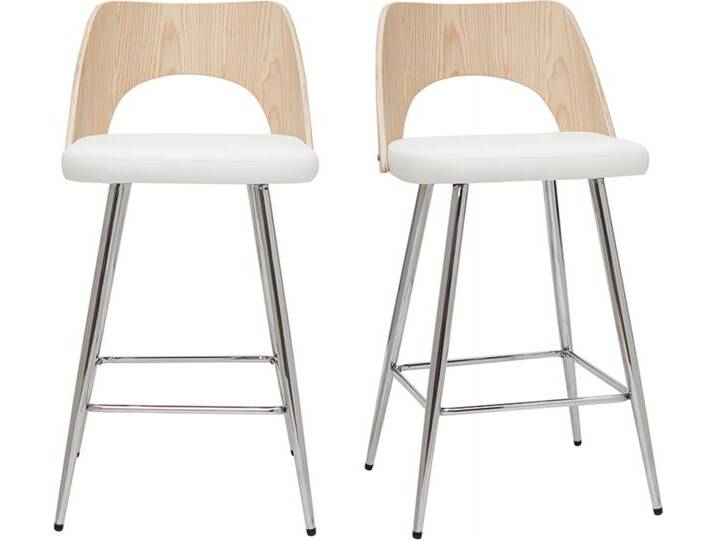 Design-Barhocker in Weiß und Holz H66,5 cm (2er Set) FALCOM von Miliboo