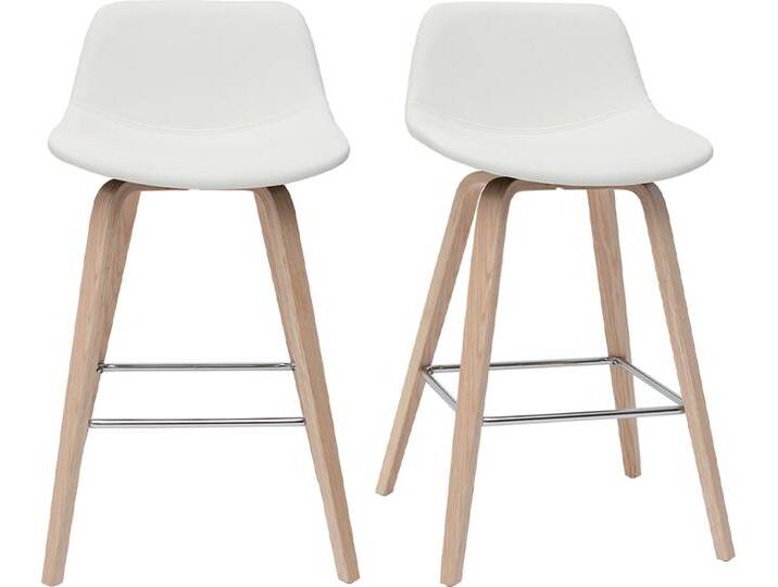Design-Barhocker weiß mit hellem Holz H 65 cm (2er-Set) NONIE von Miliboo