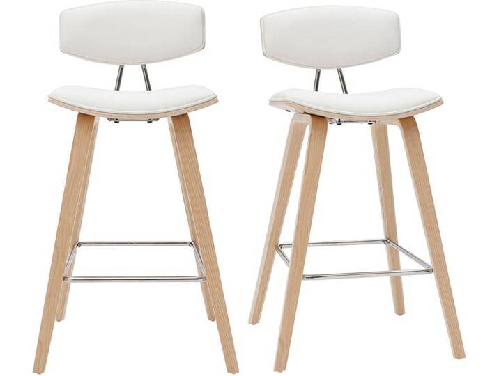 Design-Barhocker weiß mit hellem Holz H 69 cm (Zweierset) VASCO von Miliboo