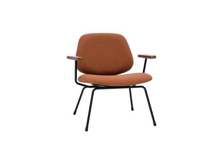 Design-Sessel aus Stoff mit Bouclé-Wolleffekt in Terracotta, schwarzem Metall und dunklem Holz BARNET Design-Sessel aus Stoff mit Bouclé-Wolleffekt in Terracotta, schwarzem Metall und dunklem Holz BARNET von Miliboo