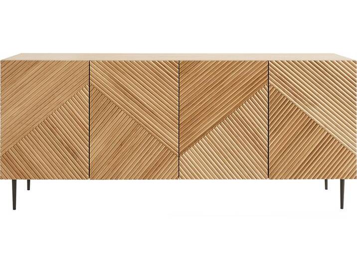 Design-Sideboard aus hellem, massiver Eiche mit Gravur und schwarzem Metall, 4 Türen, B180 cm ARCHIPEL von Miliboo