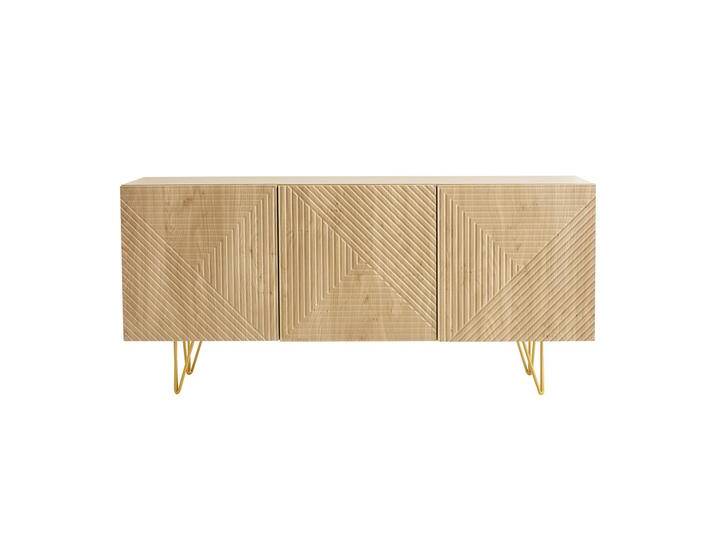 Design-Sideboard aus hellem Eichenholz-Finish und goldfarbenem Metall mit 3 Türen B160 cm OZEN von Miliboo