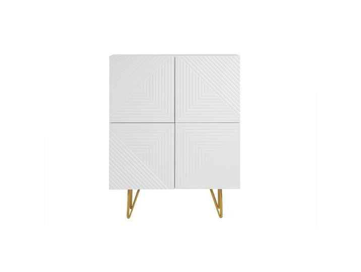 Design-Sideboard graviert matt weiß und vergoldetem Metall 4 Türen B86 cm OZEN von Miliboo