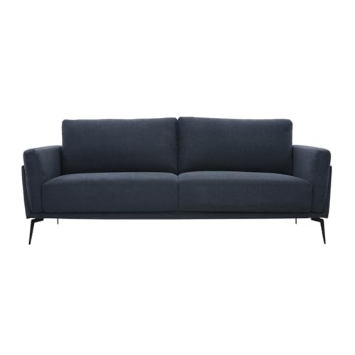 Design-Sofa, 3-Sitzer, Stoff, Velours-Effekt, strukturiert, Dunkelblau und Metall, Schwarz, Mosco von Miliboo