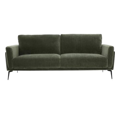 Design-Sofa, 3-Sitzer, Velours-Effekt, Khaki und Metall, Schwarz, Mosco von Miliboo