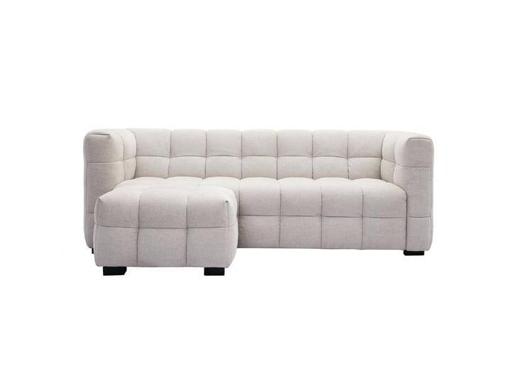 Design-Sofa 3-Sitzer mit Fußstütze aus beigem Stoff im Samtdesign CORTO Design-Sofa 3-Sitzer mit Fußstütze aus beigem Stoff im Samtdesign CORTO von Miliboo