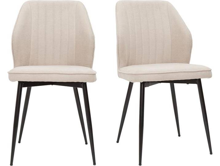 Design-Stühle Stoff mit strukturiertem Samteffekt in Beige und schwarze Metallfüße (2er-Set) FANETTE von Miliboo