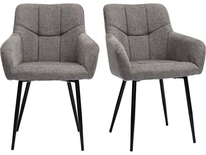 Design-Stühle Stoff mit strukturiertem Samteffekt in Grau und schwarze Metallfüße (2er-Set) MONTERO von Miliboo