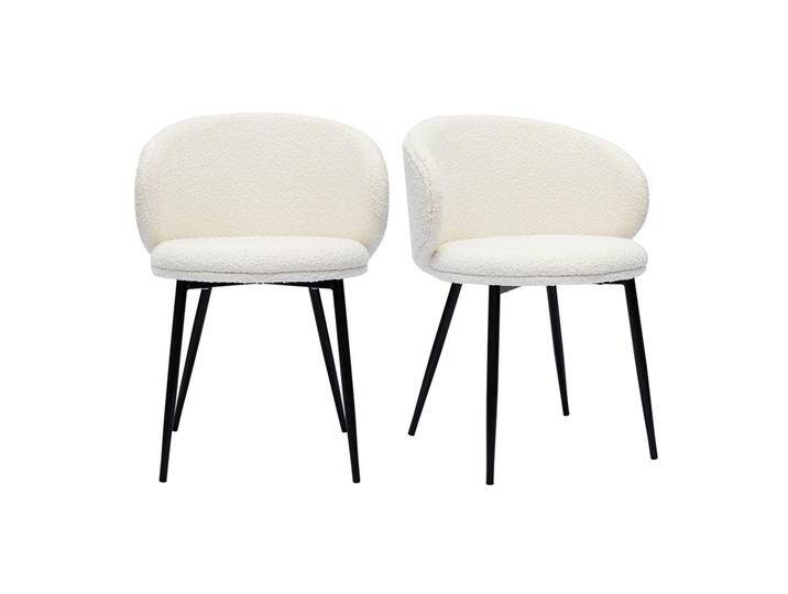 Design-Stühle aus Stoff mit Bouclé-Wolleffekt in Ecru und schwarzem Metall (2er-Set) ROSALIE von Miliboo