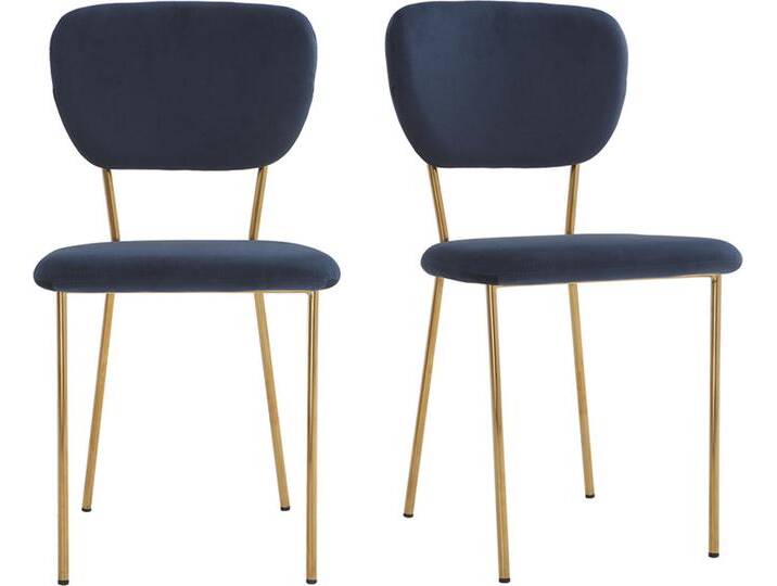 Design-Stühle aus blauem Samt und vergoldetem Metallgestell - 2er-Satz LEPIDUS von Miliboo