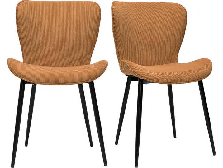 Design-Stühle aus kumingelbem Cord mit Samteffekt und schwarzen Metallbeinen (2er-Set) ADDICT von Miliboo