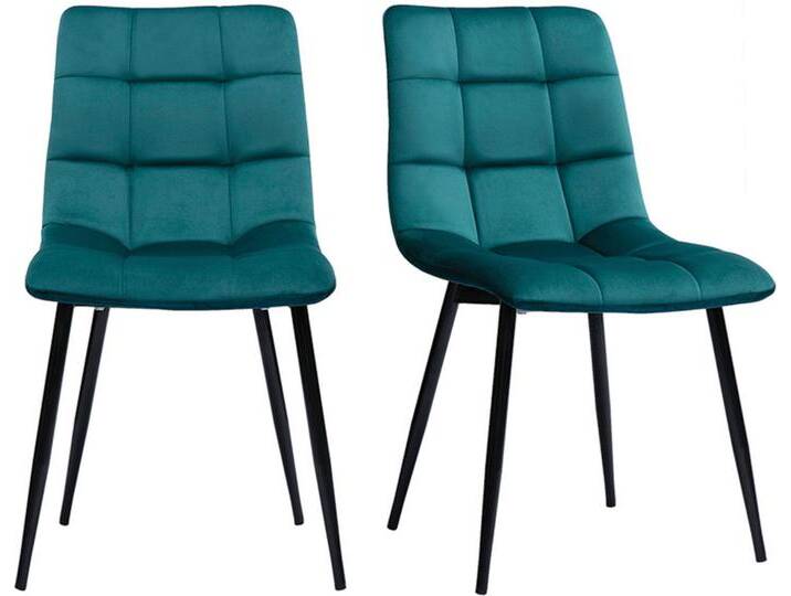 Design-Stühle aus petrolfarbenem Samtstoff und schwarzem Metall (2er-Set) MAXWELL von Miliboo