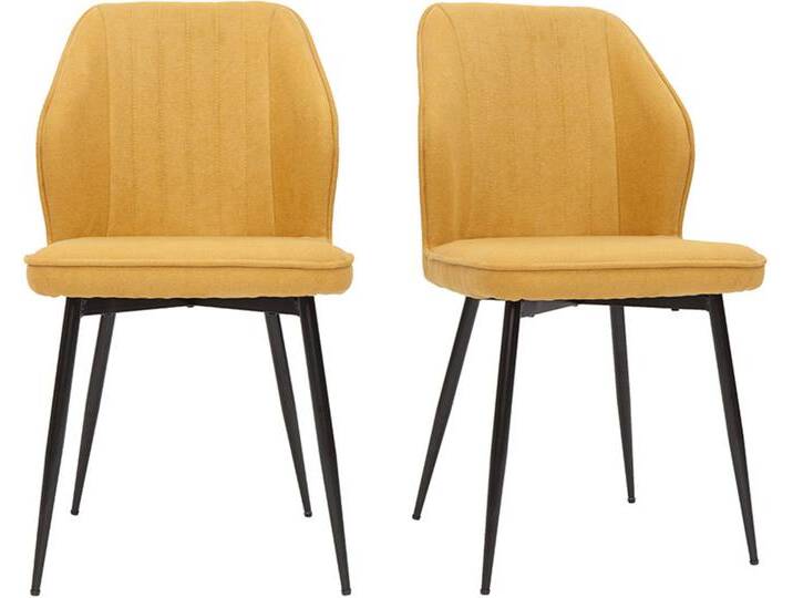 Design-Stühle aus senfgelbem Stoff mit Samteffekt mit Beinen aus schwarzem Metall (2er-Set) FANETTE von Miliboo