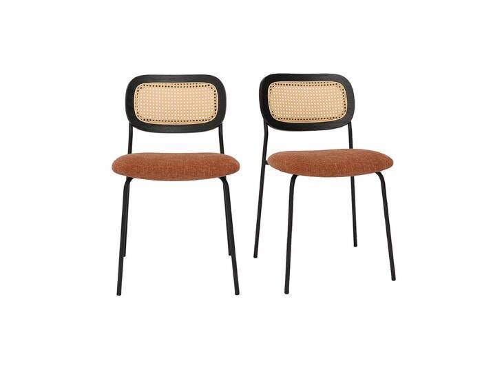 Design-Stühle aus texturiertem Samtstoff in verbrannter Erde, schwarzem Metall und Rattan-Geflecht (2er-Set) MIRANDA von Miliboo