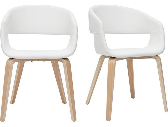 Design-Stühle aus weißem Polyurethan mit hellen Holzbeinen (2er-Set) SLAM von Miliboo