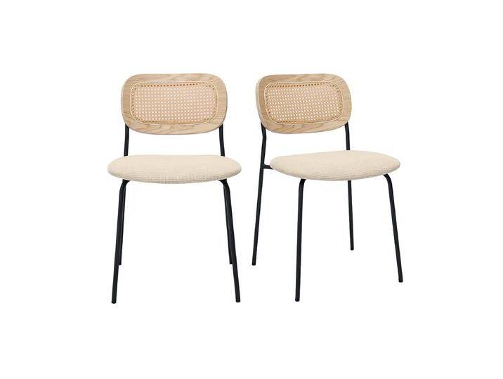 Design-Stühle in beigem strukturiertem Samteffektstoff, schwarzem Metall und Rattanwebung (2er-Set) MIRANDA von Miliboo