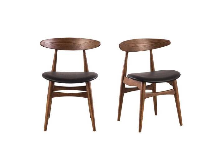 Design-Stuhl aus Nussbaum und schwarzem PU 2er-Set WALFORD von Miliboo