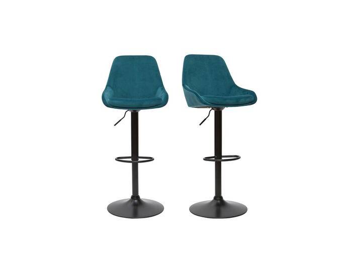 Designer-Barhocker verstellbar petrolblau Samt (2er-Set) HOLO von Miliboo