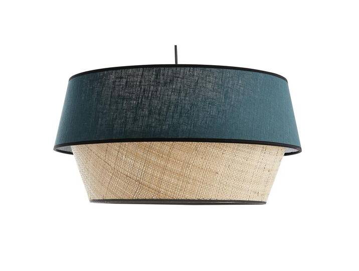 Designer-Pendelleuchte Materialmix Leinen entenblau und naturfarbener Bast D45 cm SENSA von Miliboo