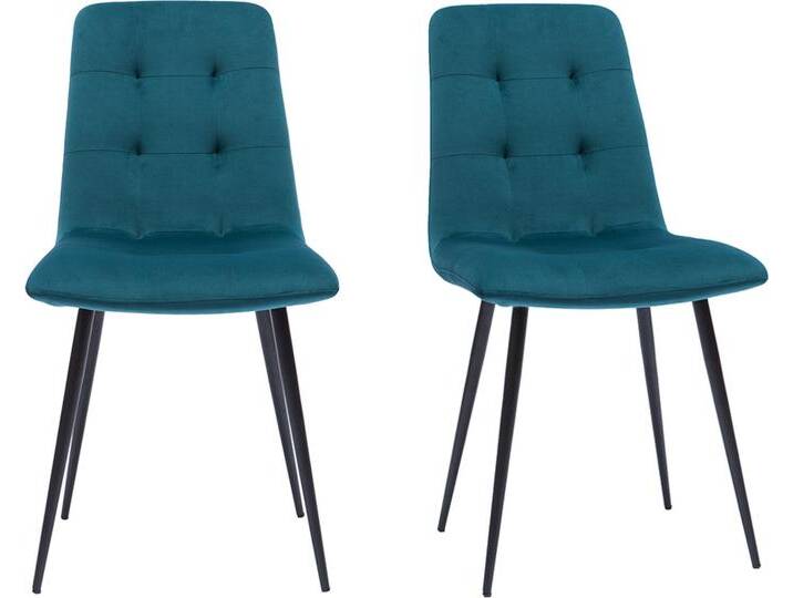 Designer-Stühle gepolstert aus petrolblauem Samt und schwarzem Metall 2er-Set ESCAPE von Miliboo