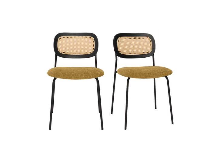 Designstühle aus texturiertem Samteffekt in Bronze, schwarzes Metall und Rattan-Geflecht (2er-Set) MIRANDA von Miliboo