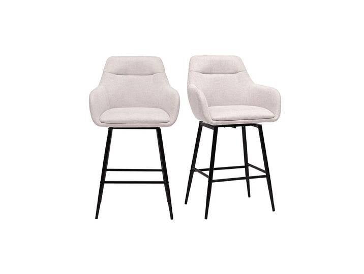 Drehbare Barhocker 360° aus Stoff in Samtoptik beige und Metall H66 cm (2er-Set) ALESS von Miliboo