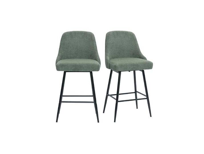 Drehbare Barhocker aus Stoff in Khaki Samtoptik und Metall H66 cm (2er Set) HASTA von Miliboo