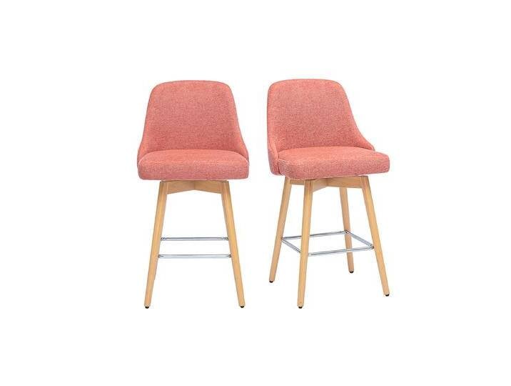 Drehbare skandinavische Barhocker 360° aus strukturiertem Samtstoff in Terrakotta und massiver Buche H65 cm (Set mit 2) HASTA von Miliboo