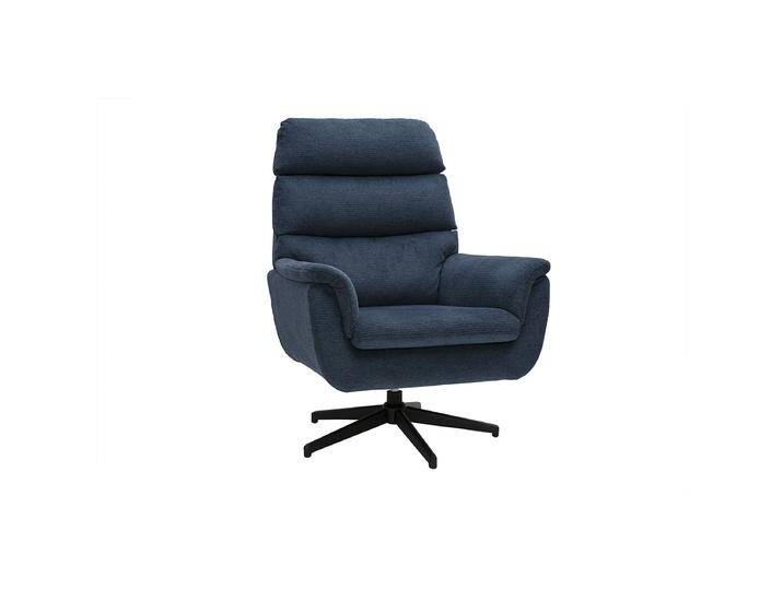 Drehbarer Sessel aus dunkelblauem Chenille-Stoff und schwarzem Metall JONAH von Miliboo