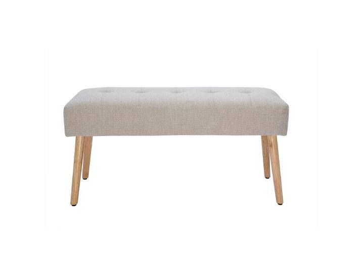 Gepolsterte skandinavische Bank aus beigem Stoff mit Samteffekt und hellem Holz B96 cm GUESTA von Miliboo