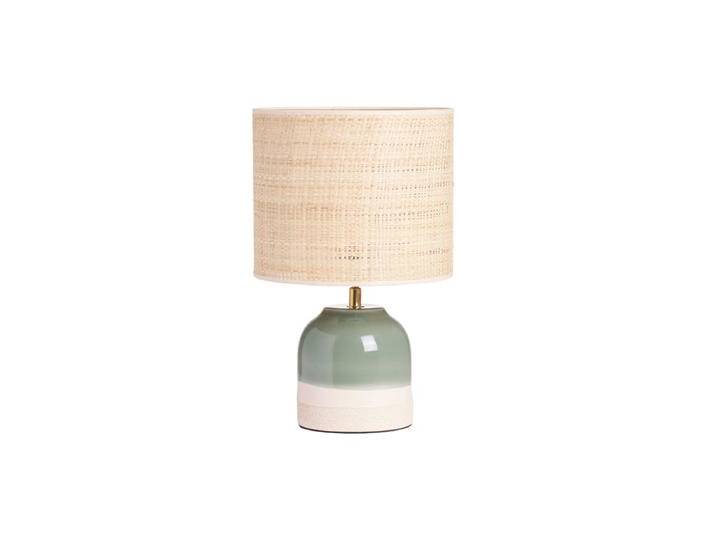 Grüne Keramiktischlampe mit Rattanlampenschirm H35 cm PIEGA von Miliboo