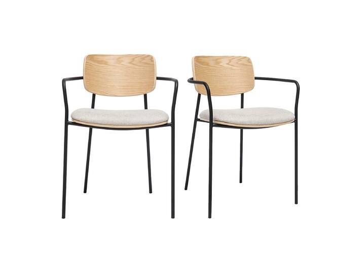 Helle Eichenholzstühle, Texturierter Samteffekt in Beige und Schwarzem Metall (2er-Set) SUSAN von Miliboo