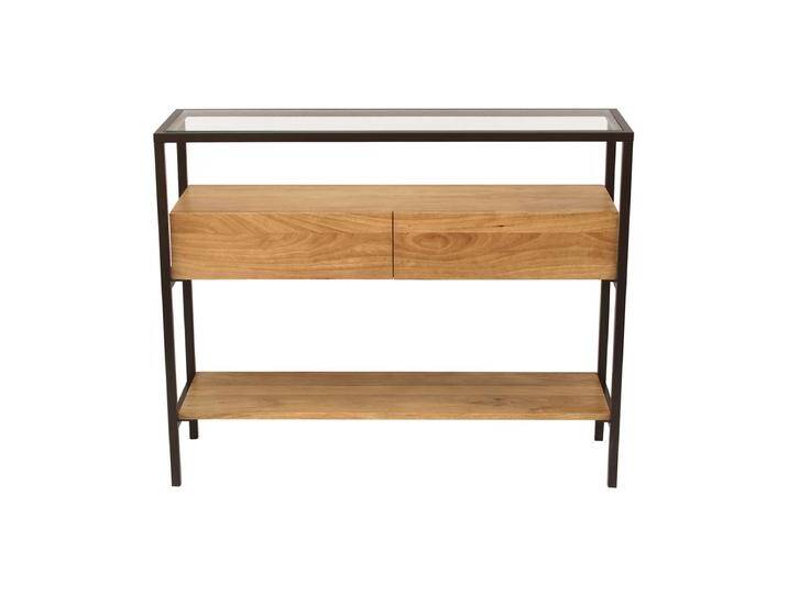 Konsole aus massivem Mangoholz und Glasplatte 2 Schubladen B100 cm SITA von Miliboo