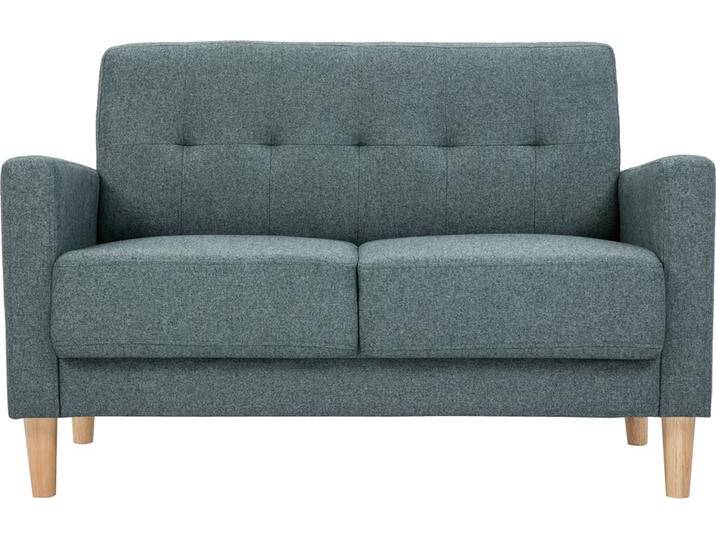 MOON Skandinavisches 2-Sitzer Sofa, graugrün, gepolsterte Rückenlehne, massives Hevea, elegantes Design von Miliboo