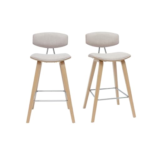 Miliboo Barhocker, Design aus strukturiertem Velours-Effekt, Beige und helles Holz, Höhe 69 cm (2 Stück) Vasco von Miliboo