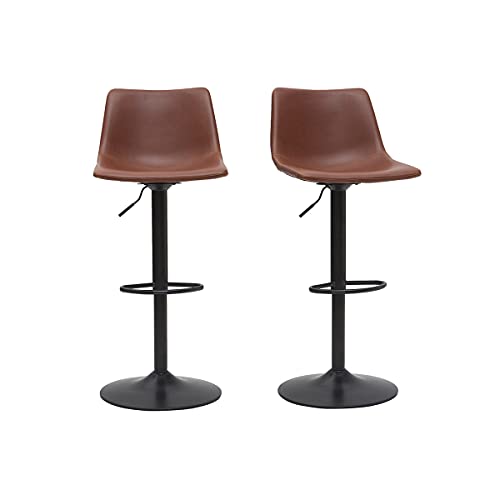 Miliboo Barhocker Vintage PU Hellbraun 2er Set New Rock von Miliboo