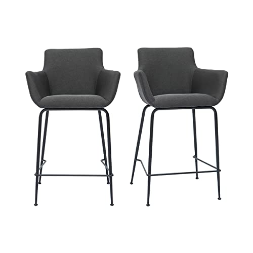 Miliboo Barhocker anthrazitgrauer Stoff H65 cm (2er-Set) Carlie von Miliboo