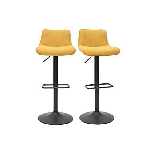 Miliboo Barhocker höhenverstellbar und um 360° drehbar aus Stoff mit Strukturiertem Samteffekt in Senfgelb und Metall (2er-Set) Boost von Miliboo
