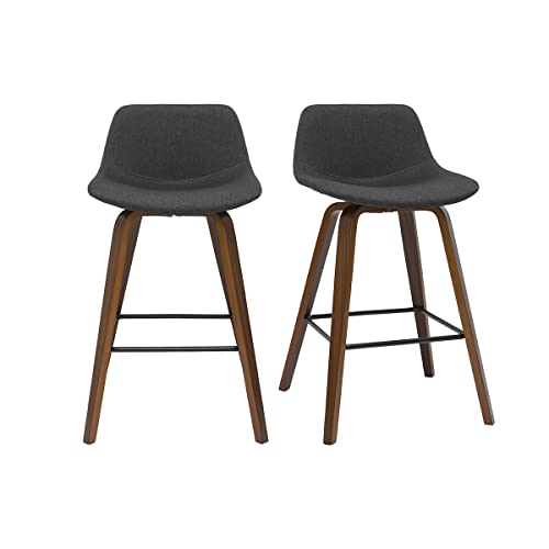 Miliboo Barhocker skandinavisches Design dunkelgrau und Holz H65 cm (2er-Set) NONIE von Miliboo