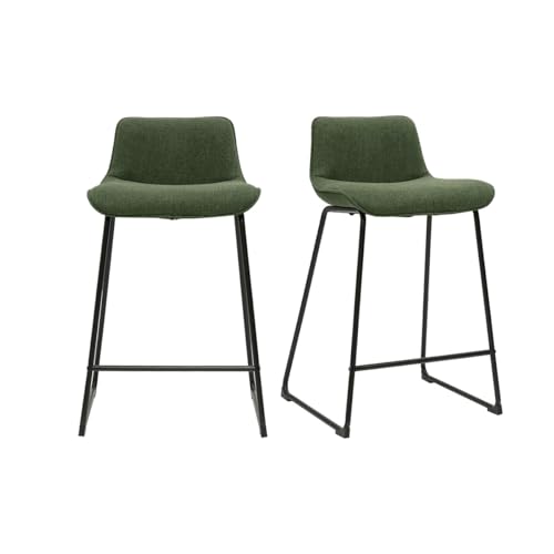 Miliboo Boost Barhocker aus Stoff in Khaki-Grün und Metall, Höhe 65 cm, 2 Stück von Miliboo