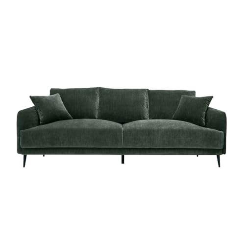 Miliboo Design-Sofa, 3-Sitzer, Stoffbezug, Samt-Effekt, Khaki und Metall, Schwarz, Jerry von Miliboo