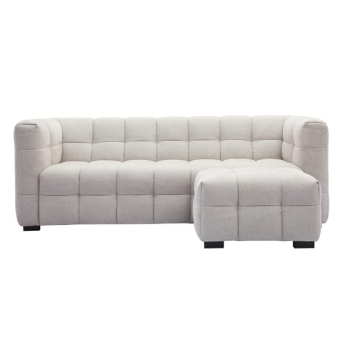 Miliboo Design-Sofa, 3-Sitzer und Fußstütze aus Stoff, Velours-Effekt, strukturiert, Beige Corto von Miliboo