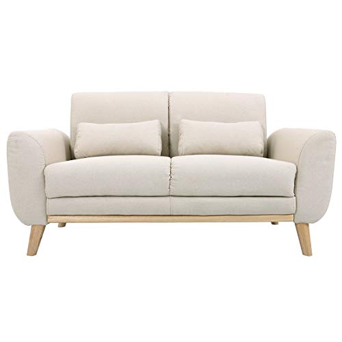 Miliboo Design-Sofa 2 Plätze Stoff naturfarben und Eichenbeine EKTOR von Miliboo