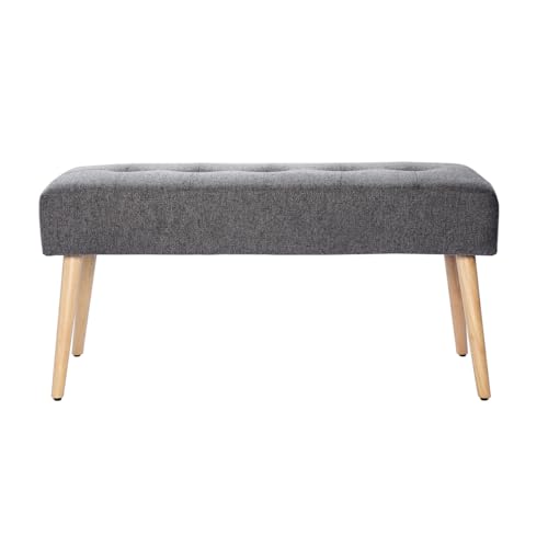 Miliboo Gepolsterte Bank aus hellgrauem Stoff mit Samteffekt und hellem Holz B95 cm GUESTA von Miliboo