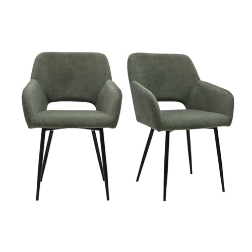 Miliboo Laurette Stühle aus Cordstoff, Khaki und Metall, Schwarz, 2 Stück von Miliboo