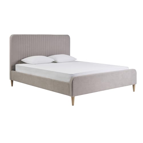 Miliboo Lindsay Doppelbett, 160 x 200 cm, aus strukturiertem Stoff, Taupe von Miliboo